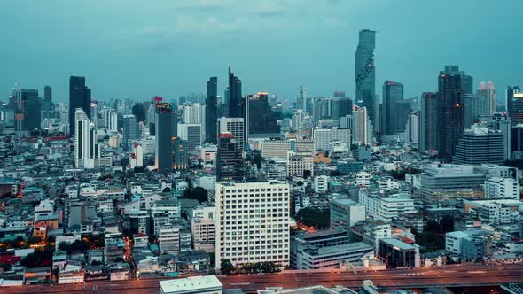 Day and Night Transition Time Lapse of Cityscape and Buildings in Metropolis