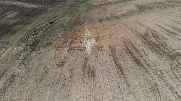 Flying Over Dry Desert Land Draught Nature World Disaster Aerial Shot From Drone