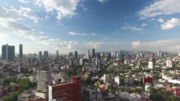 Aerial Panoramic View of the Skyline of Paseo de la Reforma in CDMX