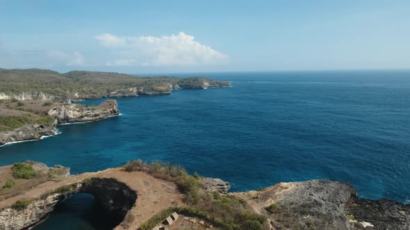 Seascape Cliffs, Sea and Waves at Nusa Penida, Bali, Indonesia