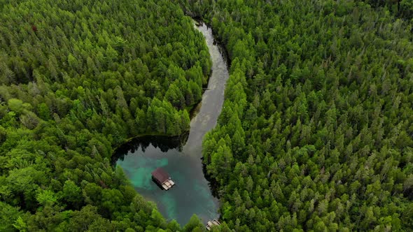 Aerial view of Kitch-iti-kipi spring in Michigan's upper peninsula