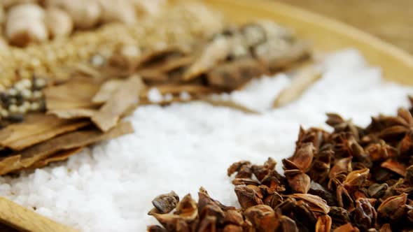 Various spices arranged in tray 4k