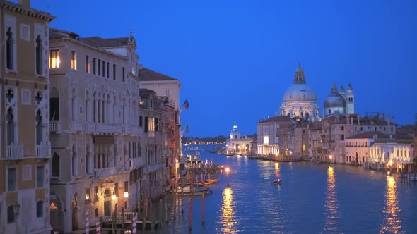 View of Venice Grand Canal and Santa Maria Della Salute Church in the Evening