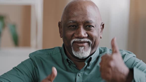 Portrait of Happy Elderly African American Man Smiling Old Senior Putting Two Thumbs Up Positive