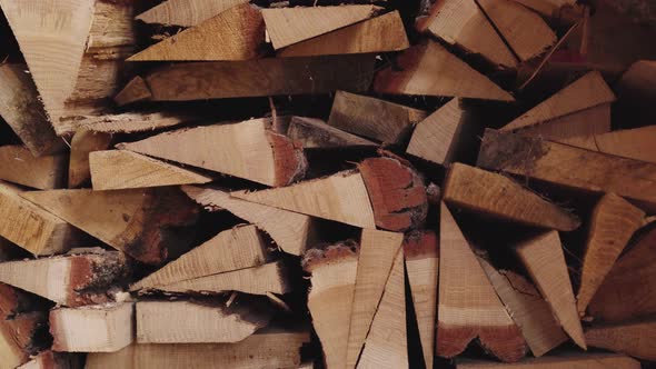 Consolidation From a General To a Closeup of Oak Firewood Harvested for the Winter
