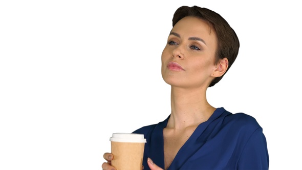 Pretty Woman Hold Paper Take Away Cup with Hot Beverage