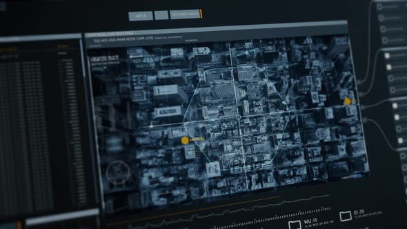 Scanning City Map Obtained By Satellites In Modern Interface For Surveillance alt