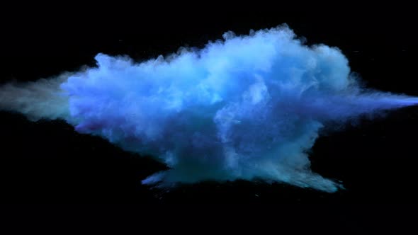 Super Slowmotion Shot of Blue Powder Explosion Isolated on Black Background