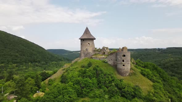 Aerial view of Somoska Castle in the village of Siatorska Bukovinka in Slovakia