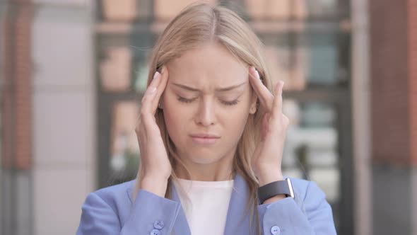 Headache, Stressed Businesswoman with Head Pain