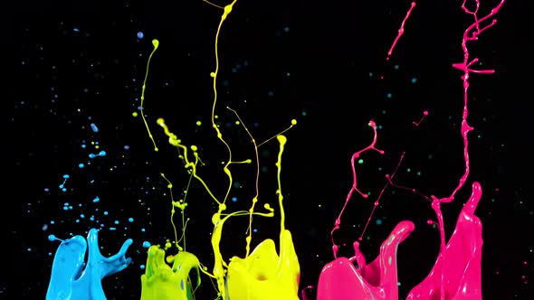 Colorful Splashing Paint in Super Slow Motion