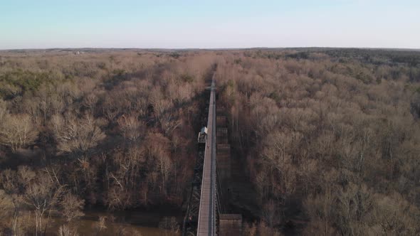 Flying over High Bridge Trail, a reconstructed Civil War erailroad bridge in Virginia, as it disappe