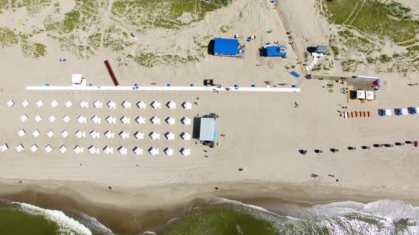 Aerial view of the beach umbrellas in summer