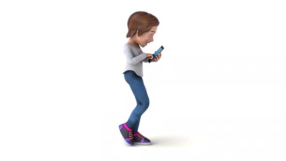 Fun teenage girl walking with a mobile phone