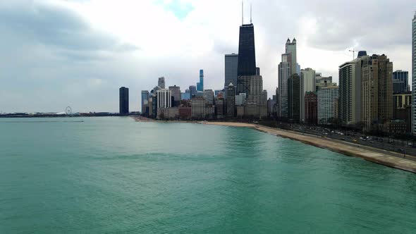 Aerial view chicago downtownJohn Hancock Center, seen from lake michigan