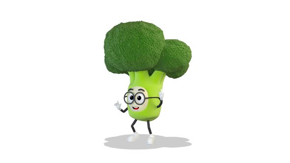 Broccoli Dancing A Funny Dance Around Him on White Background