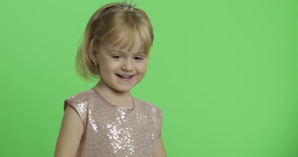 Girl in Glossy Dress Dancing. Happy Four Years Old Child. Chroma Key