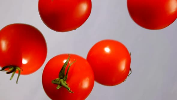 Tomatoes Are Fly Down on on a White Background