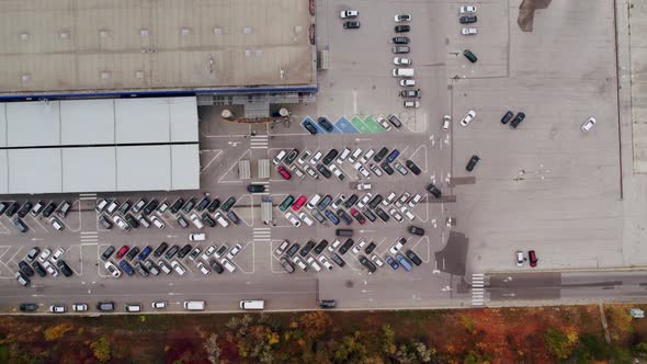 Aerial Top View From Drone of Parking Lot of the Business Center