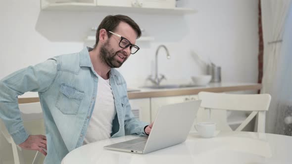 Hardworking Beard Young Man Having Back Pain in Office