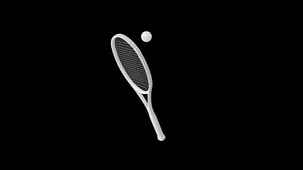 Tennis Racket Rotates Around the Tennis Ball and its Axis With Alpha Channel. alt