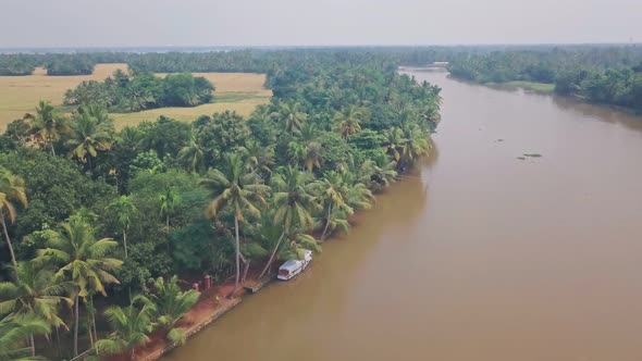 Kerala backwaters scenery at Alleppey, India. Aerial drone view