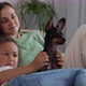 Mother and Daughter Having a Good Time with Dog at Sofa - VideoHive Item for Sale