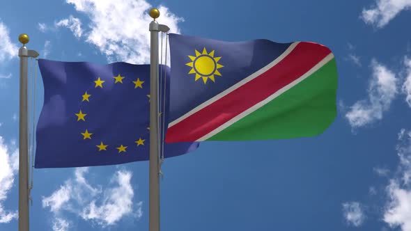 European Union Flag Vs Namibia Flag On Flagpole