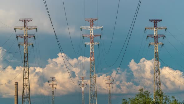 Time Lapse of Clouds and High-voltage Power Lines