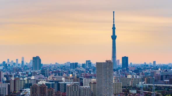 Day to night time lapse of Tokyo cityscape, Japan