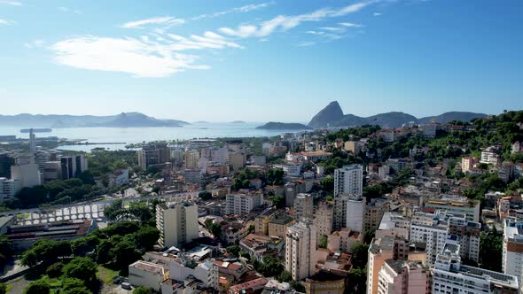 Panning wide view of downtown city of Rio de Janeiro Brazil. Tourism landmark.