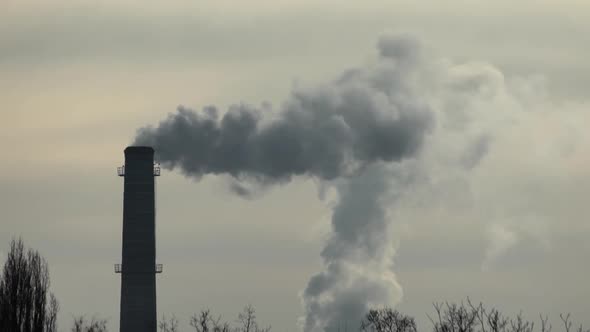 Smoke Comes From the Chimney. Air Pollution. Slow Motion. Ecology. Kyiv. Ukraine