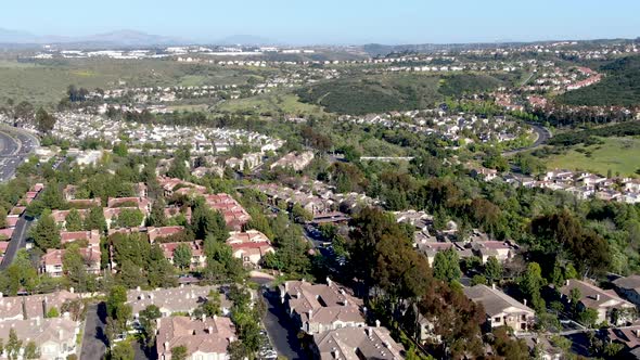 Aerial View of Upper Middle Class Neighborhood with Big Villas Around in San Diego