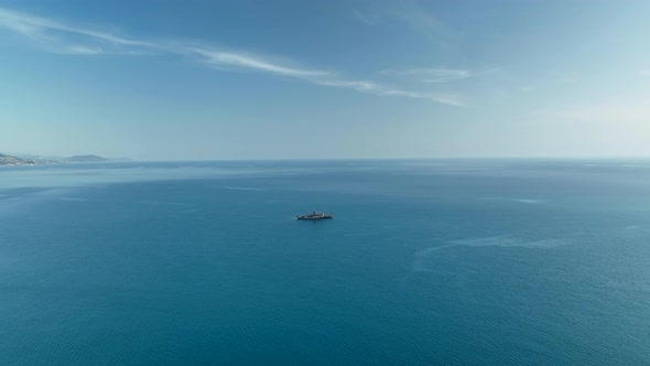 Warship on the sea horizon aerial view 4 K