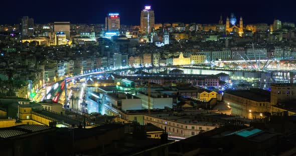 Genova night traffic cityscape Italy