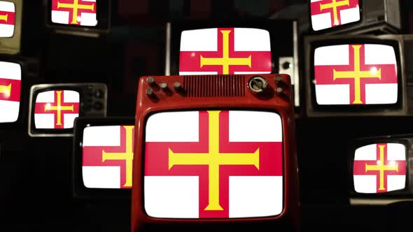 Flag of Guernsey and Retro TVs.