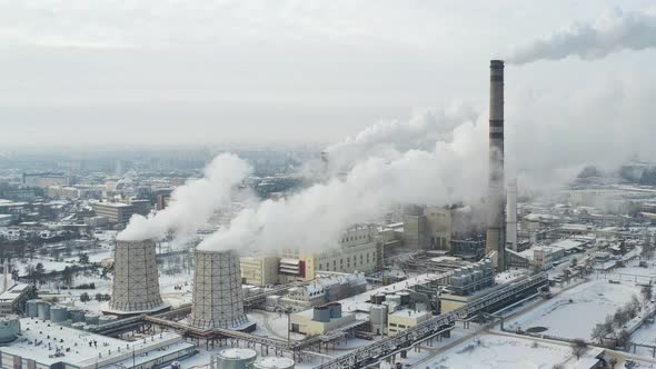 Thermal Power Plant in Winter in the City of Minsk