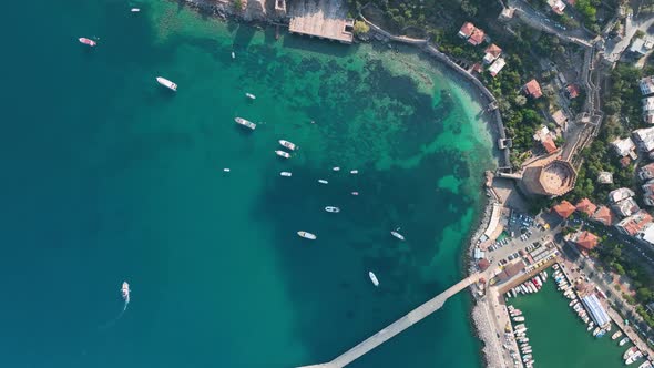 Luxury Yachts in the Port Aerial View 4 K Alanya Turkey