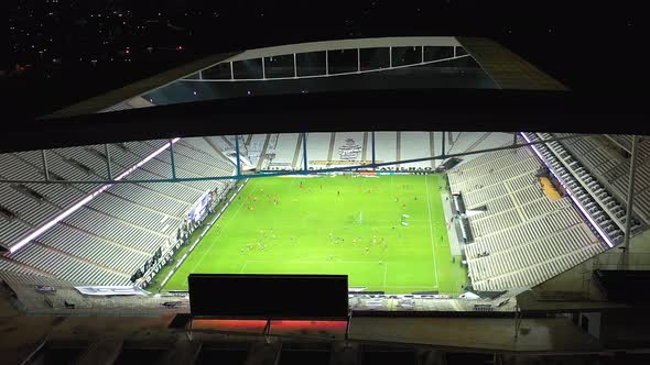 Brazilian sports event cityscape at Sao Paulo city at night.