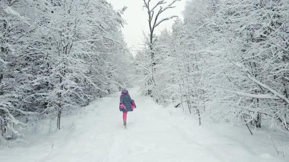 Traveler Woman in Pink Clothes a Scarf and a Hat and Sunglasses is Walking