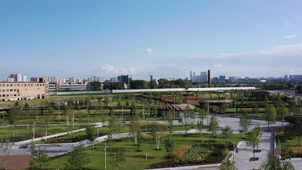 Drone Aerial Fly Over View of ZILART Park in Moscow