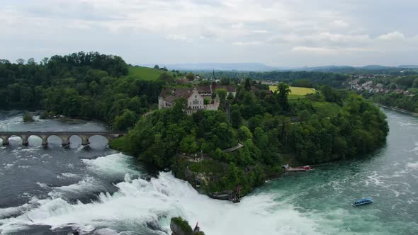 Drone shot of The Rhine Falls (Rheinfall) in Switzerland, Europe