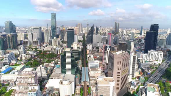 Bangkok thailand aerial city view drone footage over the city.