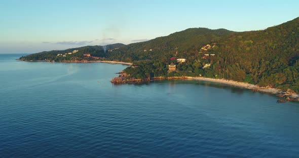 Thailand Island Aerial Ocean Bay View with Beach and Mountains