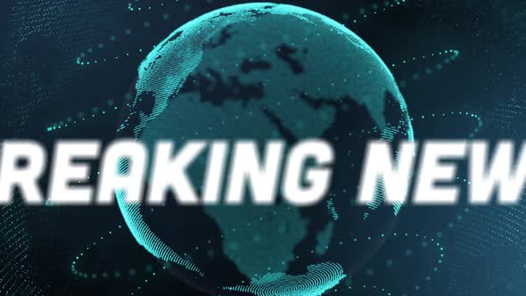 Animation of words Breaking News with globe in background