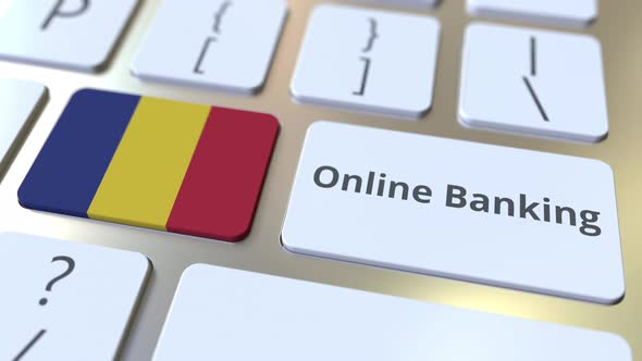 Online Banking Text and Flag of Romania on the Keyboard