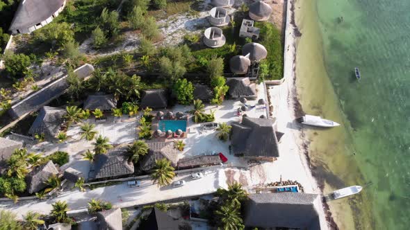 Aerial View African Tropical Beach Resort ThatchedRoof Hotels Pools Zanzibar