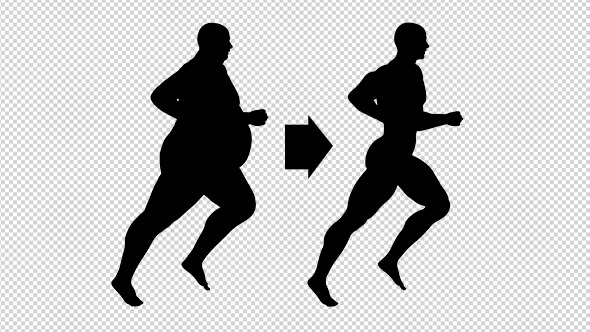 Overweight Man Running Loss Weight Silhouette