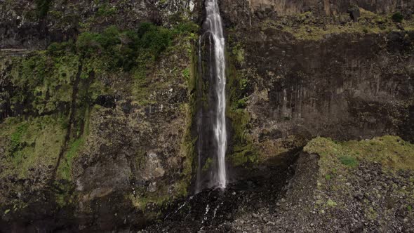 Aerial of Waterfall in Madeira Island