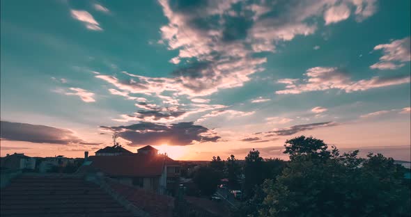 a beautiful time-lapse done over a village in Bulgaria at sunset